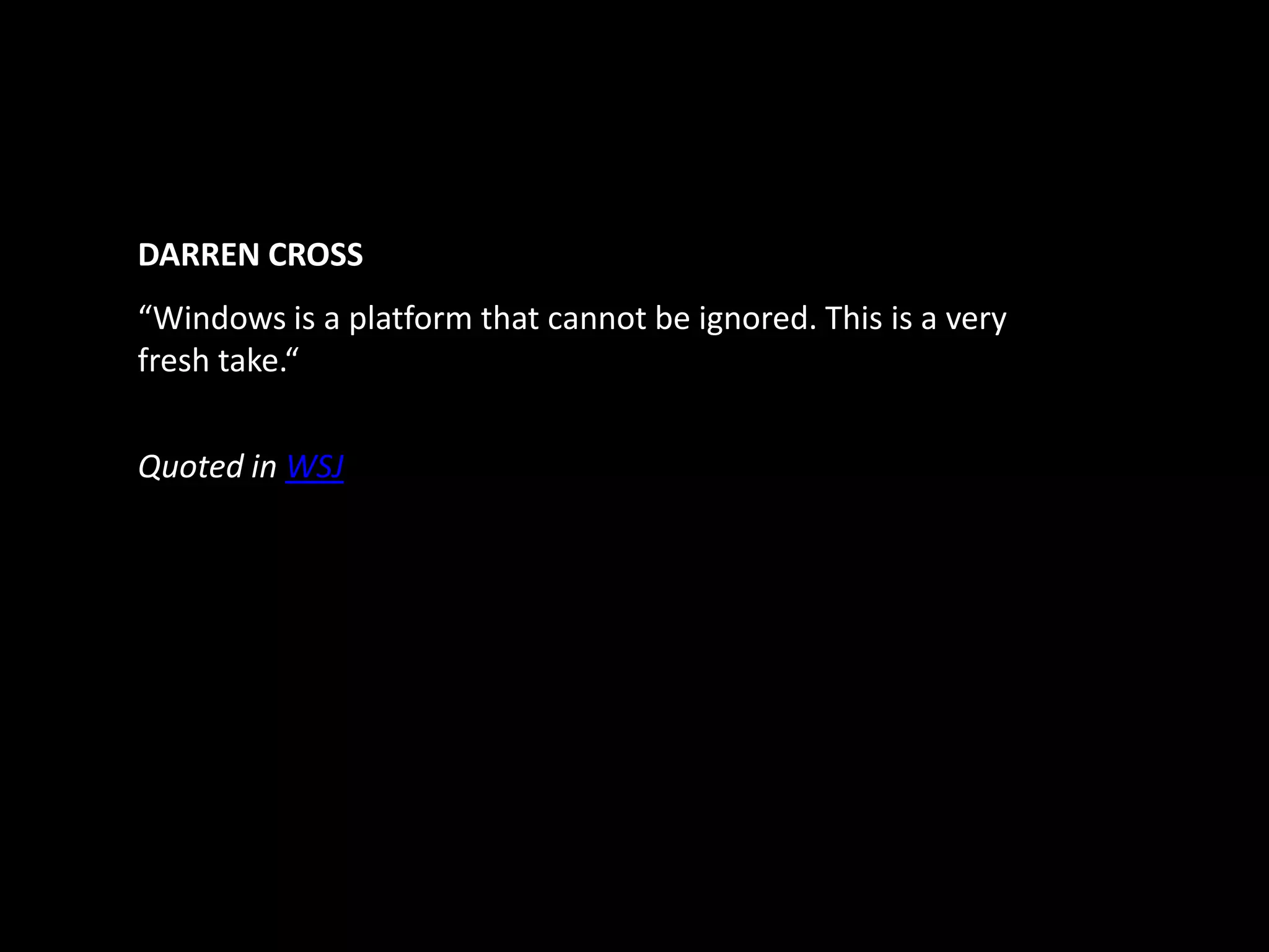 KEVIN TOFEL“The interface is more unique than any we’ve seen since the original iPhone, with tiles and hubs instead of icons and apps. Dare I say it: The Windows Phone  7 user interface is actually a feature and one that will get consumers interested in Microsoft-powered handhelds.GigaOM