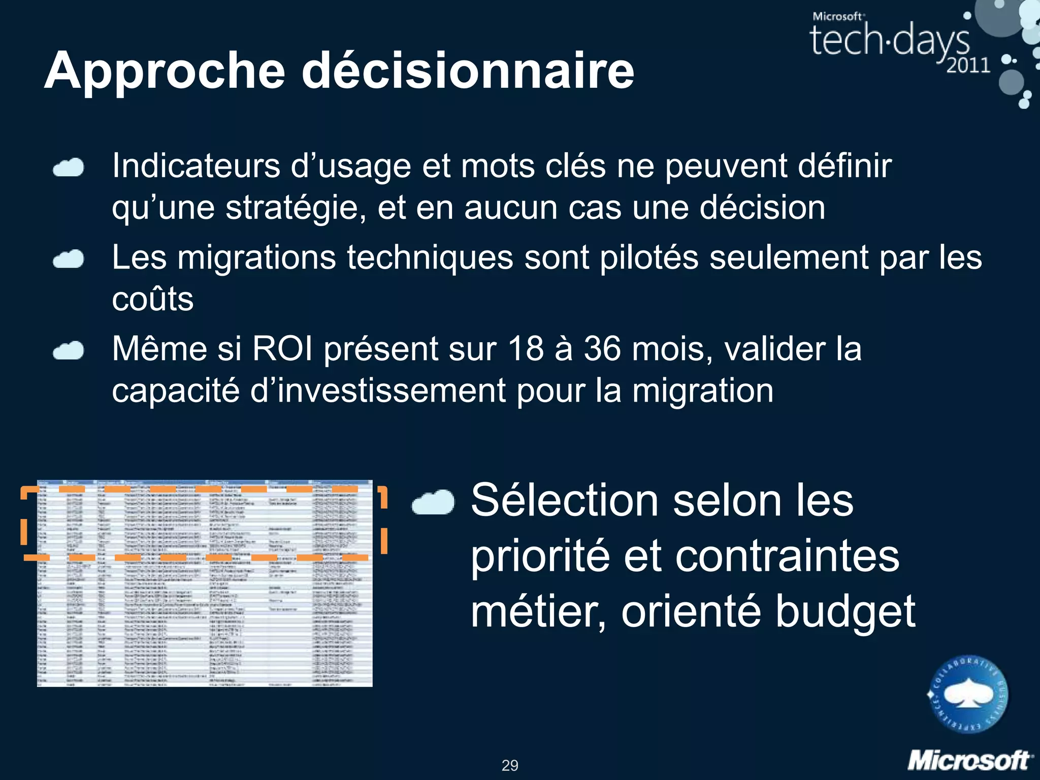 Quest Notes MigratorQuest Notes Migrator intègreAnalyse: découverte et classification des applicationsMigrationCoexistenceInformations utiles :Last access date, Last update, Number of users, Last access user, Database size, Number of documents/items stored…Quest Notes Migrator mesure également  la complexité (Complexity) des bases Lotus Notes.