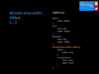 Trois avancées majeures en CSS3 : Mediaqueries, Grid Layout et Animations (MStechdays 2012)