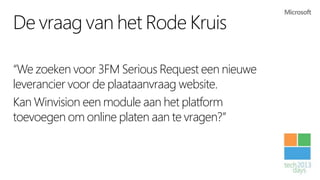 De vraag van het Rode Kruis

“We zoeken voor 3FM Serious Request een nieuwe
leverancier voor de plaataanvraag website.
Kan Winvision een module aan het platform
toevoegen om online platen aan te vragen?”
 