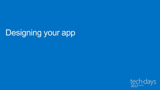 Right tool for the job
                             CORE AUTHORING
    DESIGN TASKS                                           CODING TASKS
                                 TASKS

        Styling                Control creation              Code editing
     Path-editing                  Layout                     Refactoring
                                                  VISUAL
      Animation      BLEND     Property editing               Debugging
     Visual States                Basic data      STUDIO     Code analysis
      Transitions              View authoring                  Profiling
 