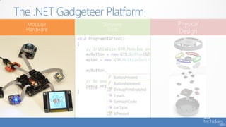 The .NET Gadgeteer Platform
  Modular         Software    Physical
  Hardware          Tools     Design
 