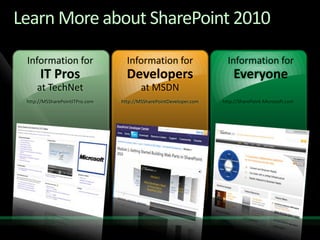Common Upgrade Failure Issues & RecoveryDetermine cause of failureStatus Page & Upgrade Logs:Error logFull upgrade logCustomizations Management Commands:Test-SPContentDatabasestsadm -o EnumAllWebsFix issue(s)Install missing or updated customizationsActivate missing services; farm, web app settingsResume upgradeFarm upgrade commandContent database specific upgrade commandService specific upgrade commands
