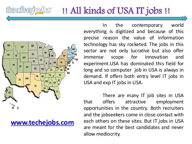 techejobs is a well reputed usa based job site catering to the inform job sites in usa