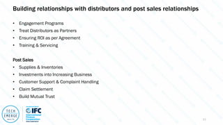 • Engagement Programs
• Treat Distributors as Partners
• Ensuring ROI as per Agreement
• Training & Servicing
Post Sales
• Supplies & Inventories
• Investments into Increasing Business
• Customer Support & Complaint Handling
• Claim Settlement
• Build Mutual Trust
Building relationships with distributors and post sales relationships
11
 