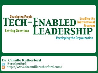 Developing People

Tech-Enabled
                                                  Leading the
                                                Instructional
                                                     Program

     Leadership
 Setting Directions

                                 Developing the Organization




Dr. Camille Rutherford
  @crutherford
  http://www.drcamillerutherford.com/
 