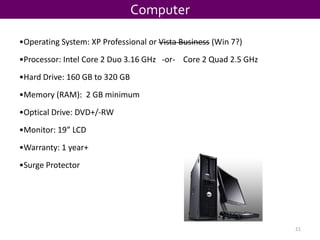 ComputerOperating System: XP Professional or Vista Business (Win 7?)