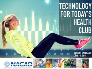 TECHNOLOGY
FOR TODAY’S
HEALTH
CLUB
LINDSEY RAINWATER
JULY 13, 2016
 
