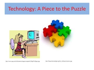Technology: A Piece to the Puzzle http://www.ssqq.com/information/images/computer%20girl%20gary.jpg http://blogs.harrisonhigh.org/the_wall/puzzle-pieces.jpg 