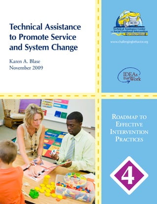 Technical Assistance
to Promote Service
and System Change
Karen A. Blase
November 2009
ROADMAP TO
EFFECTIVE
INTERVENTION
PRACTICES
www.challengingbehavior.org
4
 