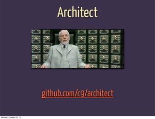 Architect




                         github.com/c9/architect

Monday, October 22, 12
 