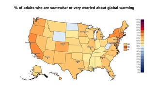 % of adults who are somewhat or very worried about global warming
 