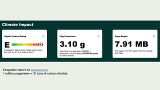 Ecograder report on amazon.com.
1 million pageviews = 31 tons of carbon dioxide.
 