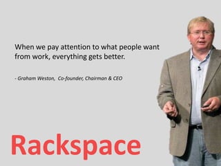 When we pay attention to what people want
from work, everything gets better.
- Graham Weston, Co-founder, Chairman & CEO
 