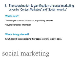 8. The coordination & gamification of social marketing
driven by “Content Marketing” and “Social networks”
What's new?
Tec...