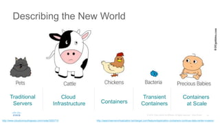 Traditional
Servers
Describing the New World
Cloud
Infrastructure Containers
Transient
Containers
Containers
at Scale
http...