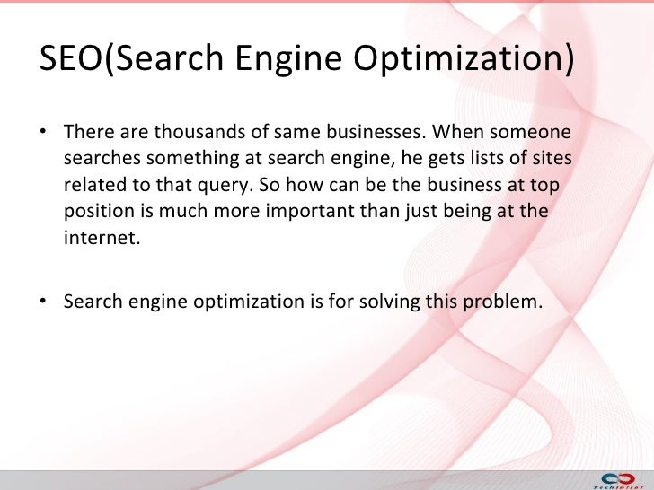Techinfini's presentation on SEO(search engine optimization), SEM(sea… slideshare - 웹 Techinfini's presentation on SEO(search engine optimization), SEM(sea… slideshare - 웹