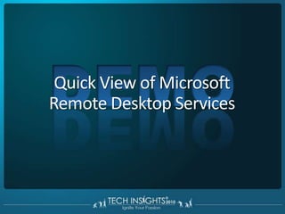 The core of VDI – Remote Desktop Services and VDI ArchitectureSystem Center and App-VRD Session Host with RemoteAppRD Web AccessRD ClientRD Virtualization HostRD Connection BrokerRD GatewayLicensing ServerActive Directory®
