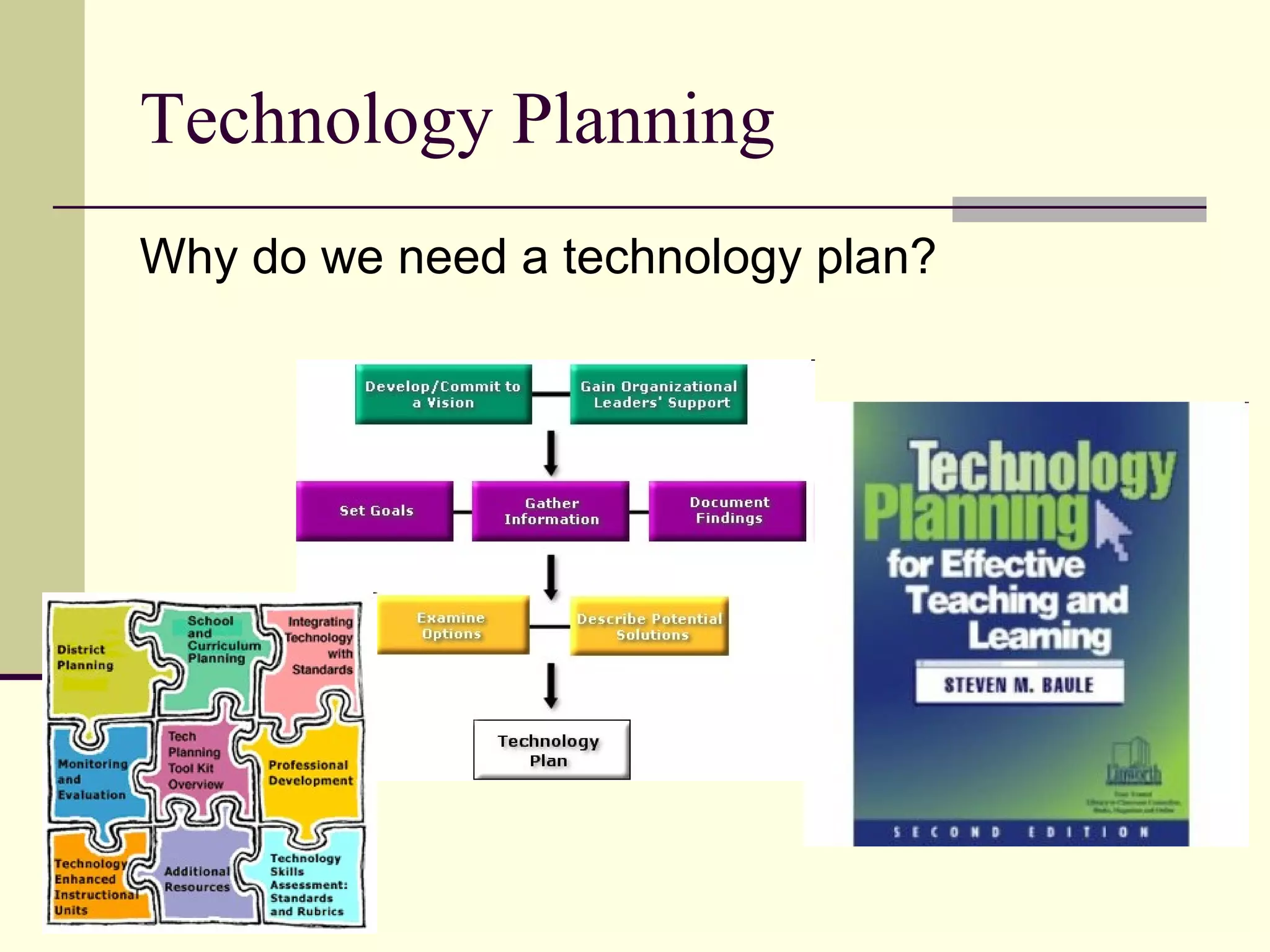 Technology Planning Why do we need a technology plan? 