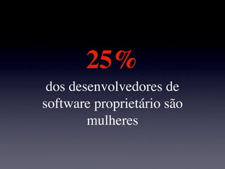 25%
 dos desenvolvedores de
software proprietário são
        mulheres
 