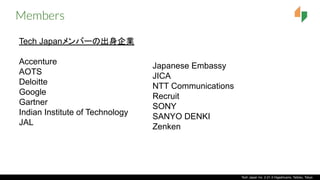 Tech Japan Inc. 2-21-3 Higashiueno, Taitoku, Tokyo
Members
Tech Japanメンバーの出身企業
Accenture
AOTS
Deloitte
Google
Gartner
Indi...