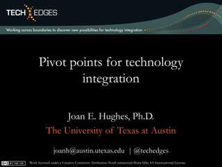 joanh@austin.utexas.edu | @techedges
Pivot points for technology
integration
Joan E. Hughes, Ph.D.
The University of Texas at Austin
Work licensed under a Creative Commons Attribution-NonCommercial-ShareAlike 4.0 International License.
 