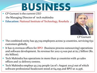 BUSINESS CP Gurnani is the current CEO
the Managing Director of tech mahindra
 Education: National Institute of Technolo...