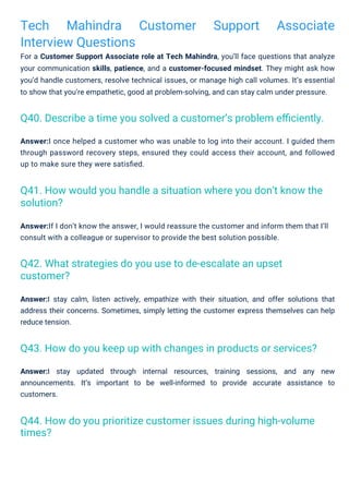 Tech Mahindra Customer Support Associate
Interview Questions
For a Customer Support Associate role at Tech Mahindra, you’l...