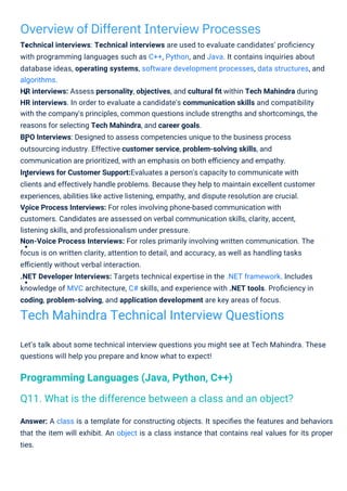 Overview of Different Interview Processes
Let’s talk about some technical interview questions you might see at Tech Mahind...