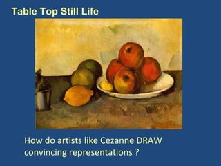 How do artists like Cezanne DRAW convincing representations ? Table Top Still Life 