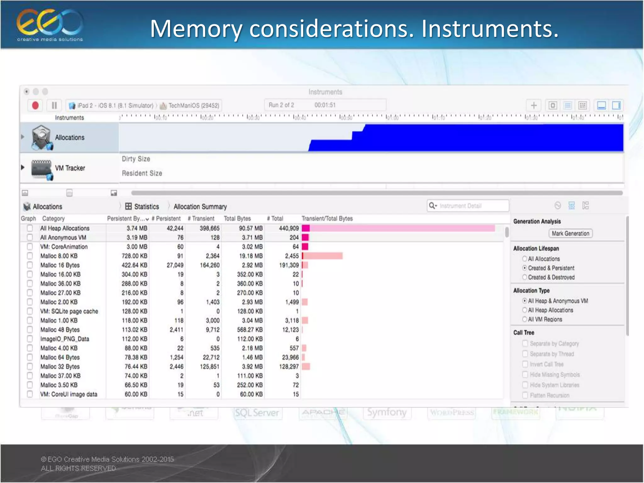 Memory considerations. Instruments.
 