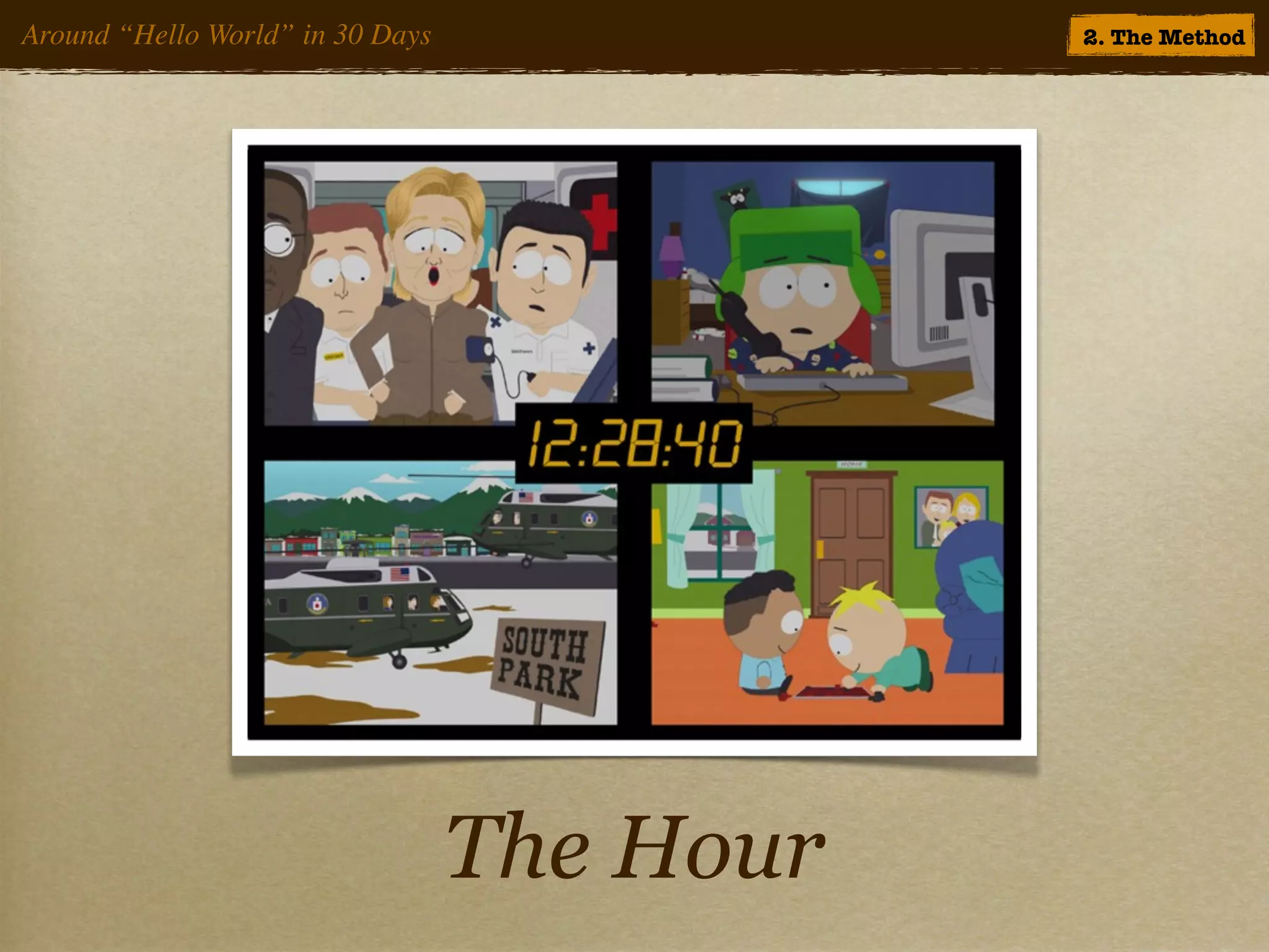 Around “Hello World” in 30 Days              2. The Method




                                  The Hour
 