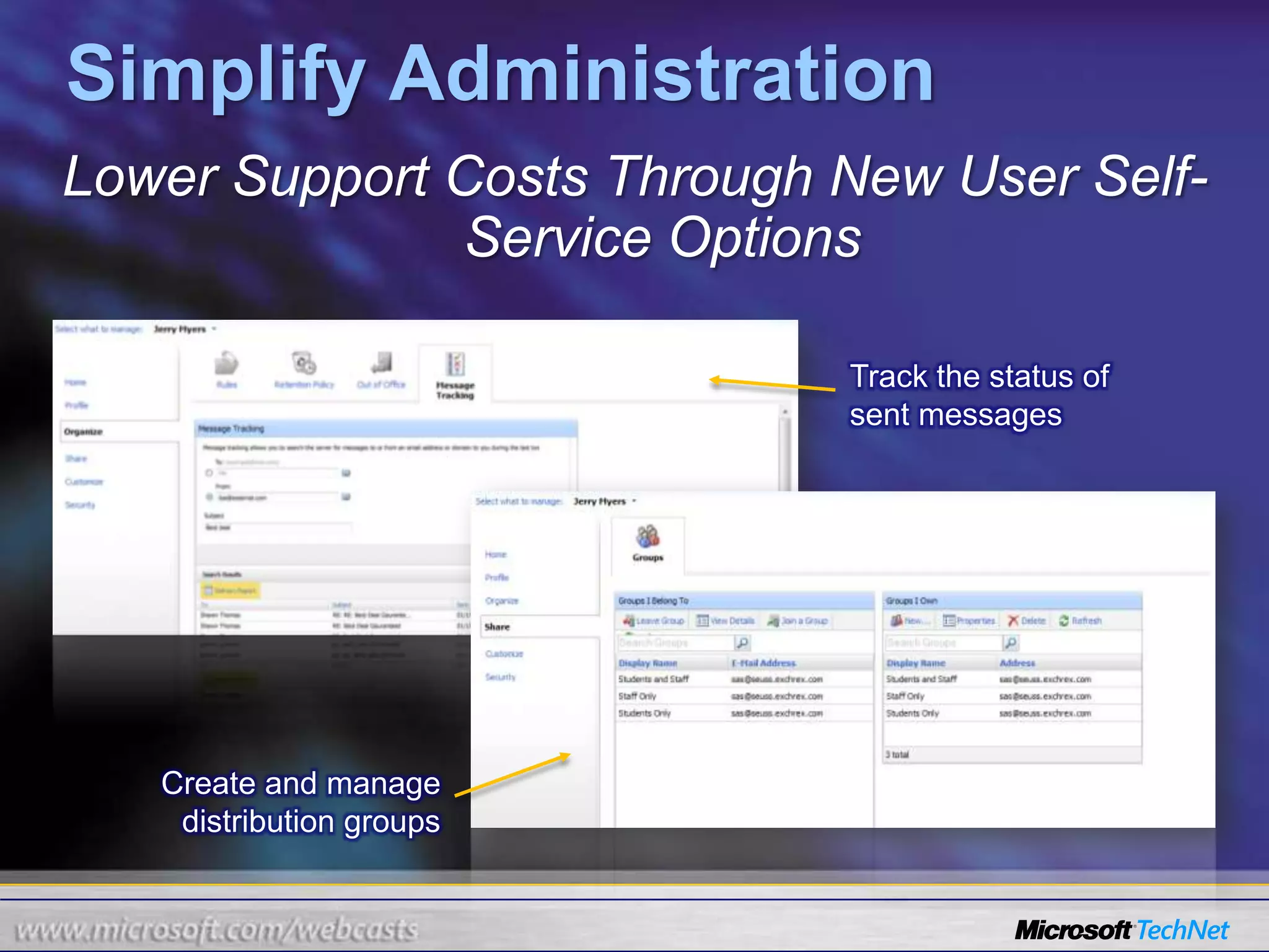 Advanced SecurityStop Malicious Software and Spam from Entering into the Messaging Environment On-Premise SoftwareHosted ServiceInternetHub Transport ServerMailbox ServerClient Access ServerSMTP      Antivirus and anti-spam protection for Exchange Server 2010 Server RolesMultiple scan engines throughout the corporate infrastructureTight integration with Exchange maximizes availability and performanceEasy-to-use management console provides central configuration and operation