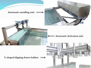 Automatic unrolling unit
Automatic Activation unit
L shaped dipping frame holders
 