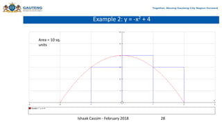 Example 2: y = -x2 + 4
Area = 10 sq.
units
Ishaak Cassim - February 2018 28
 