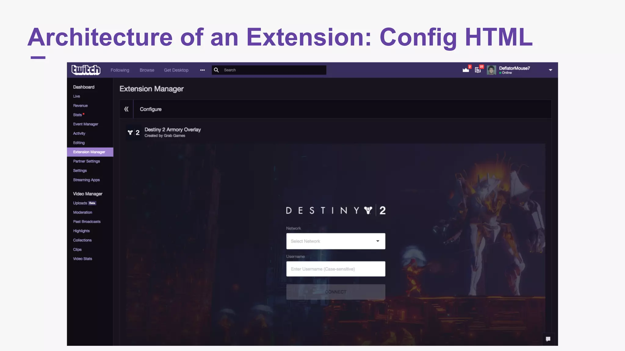 Architecture of an Extension: Config HTML
 
