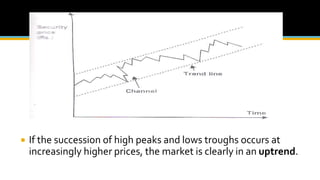  If the succession of high peaks and lows troughs occurs at
increasingly higher prices, the market is clearly in an uptrend.
 