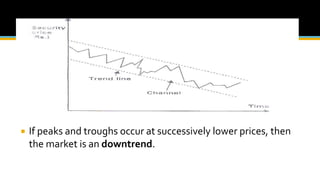  If peaks and troughs occur at successively lower prices, then
the market is an downtrend.
 