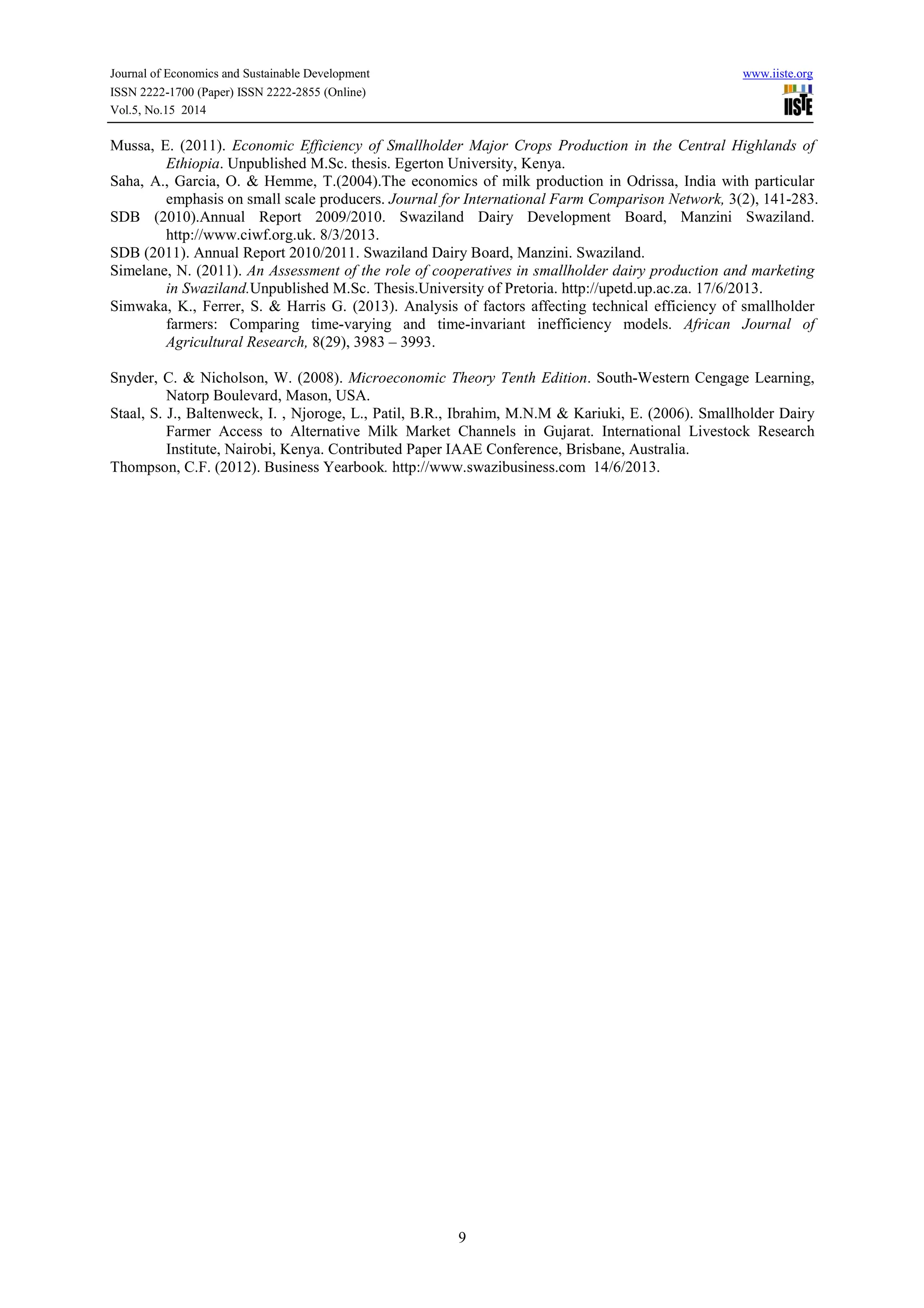 Technical and allocative efficiency of smallholder dairy farmers in ...