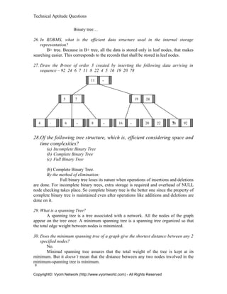 B.tech Tree Questions In Order Preoder Technical aptitude questions | DOC