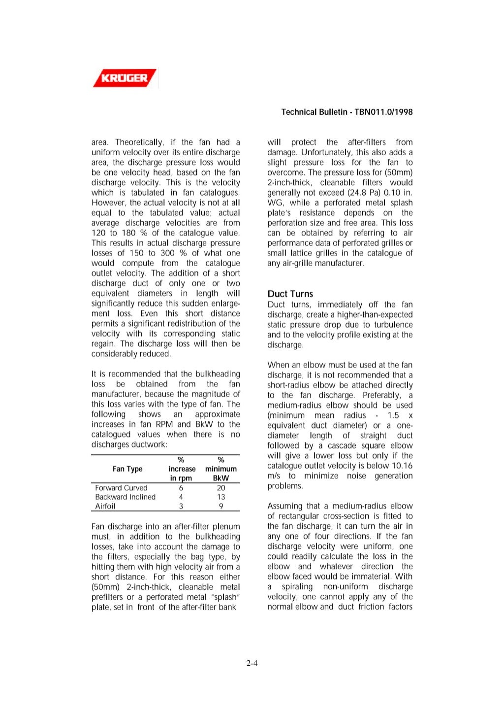 Technical Bulletin Fans Centrifugal Fans Axial Fans