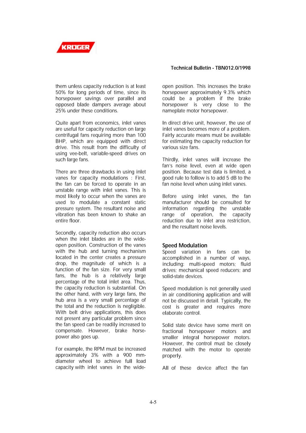 Technical Bulletin Fans Centrifugal Fans Axial Fans