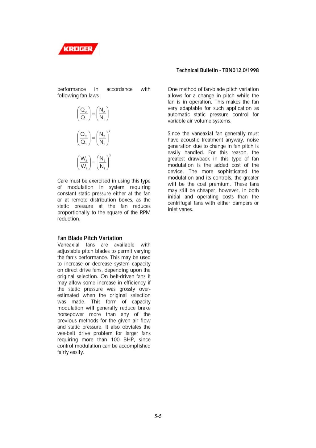 Technical Bulletin Fans Centrifugal Fans Axial Fans
