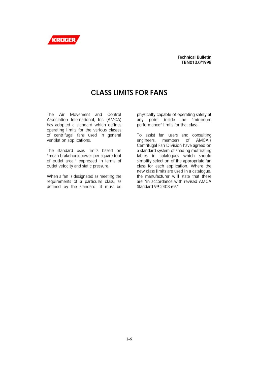 Technical Bulletin Fans Centrifugal Fans Axial Fans