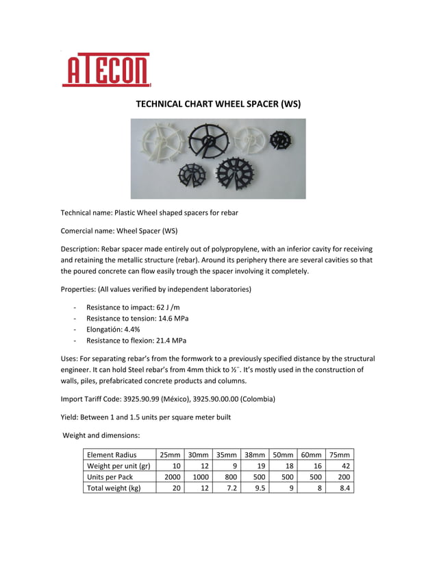 Technical chart wheel spacer PDF