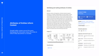 30
Attributes of Entities Inform
Context
Google builds context around the query
leveraging the information about the entity to
inform what documents to consider.
TECHNICALCONTENTOPTIMIZATION
 