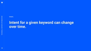 33
Intent for a given keyword can change
over time.
TECHNICALCONTENTOPTIMIZATION
Intent.
 
