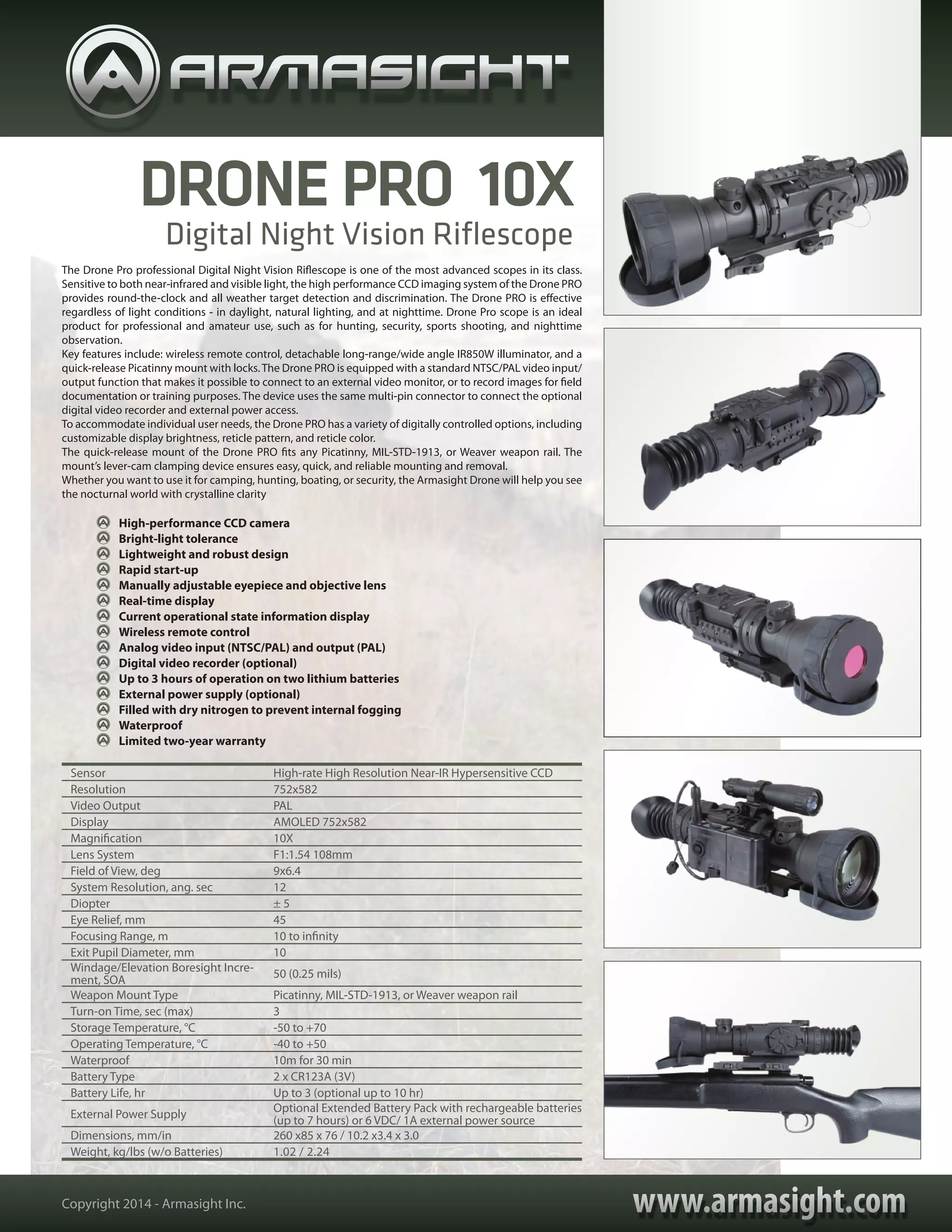 Technical data ARMASIGHT DRONE PRO 10X NV Rifle Scope | Optics Trade | PDF