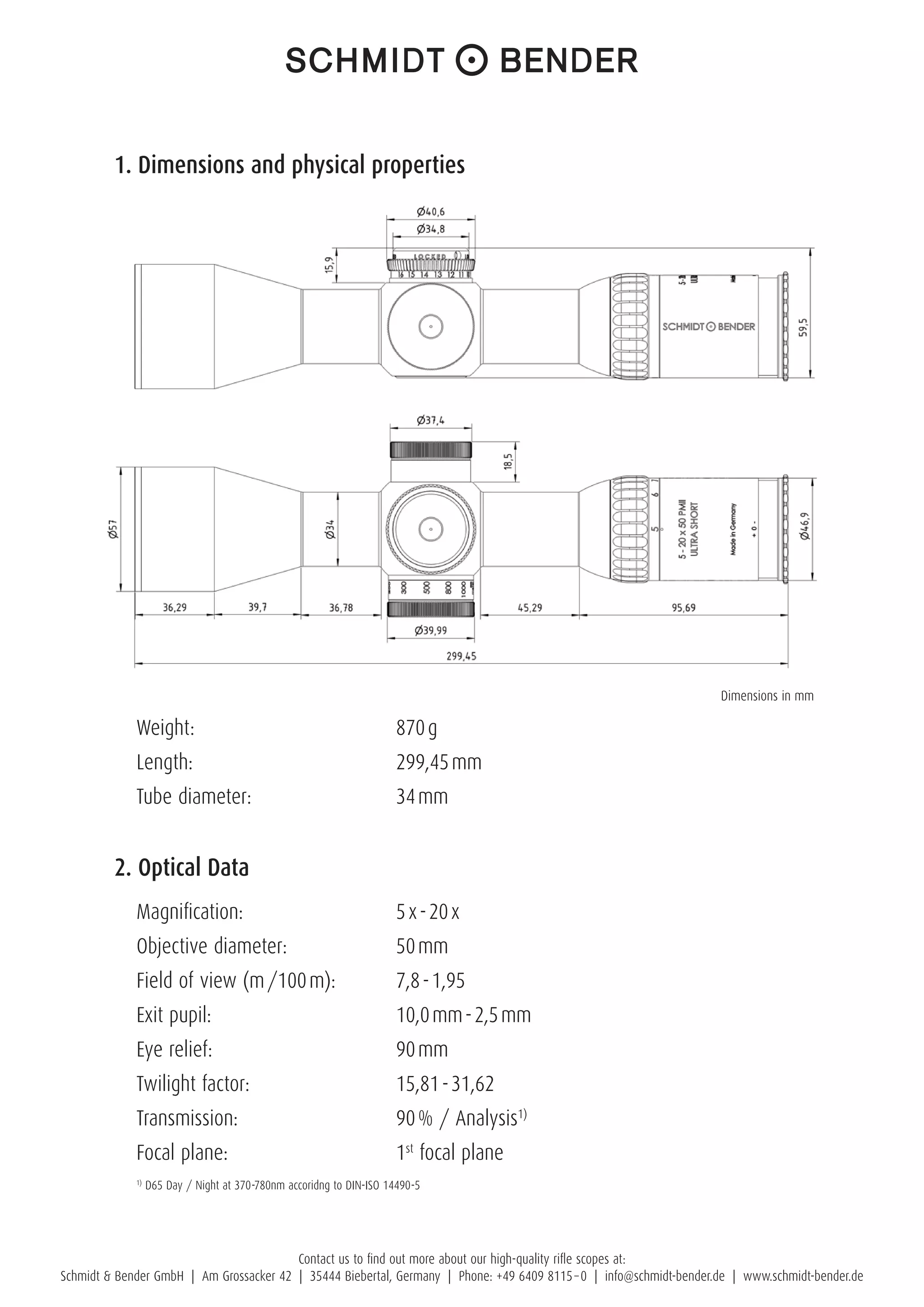 Technical data SCHMIDT & BENDER 5-20x50 PM II Ultra Short | Optics