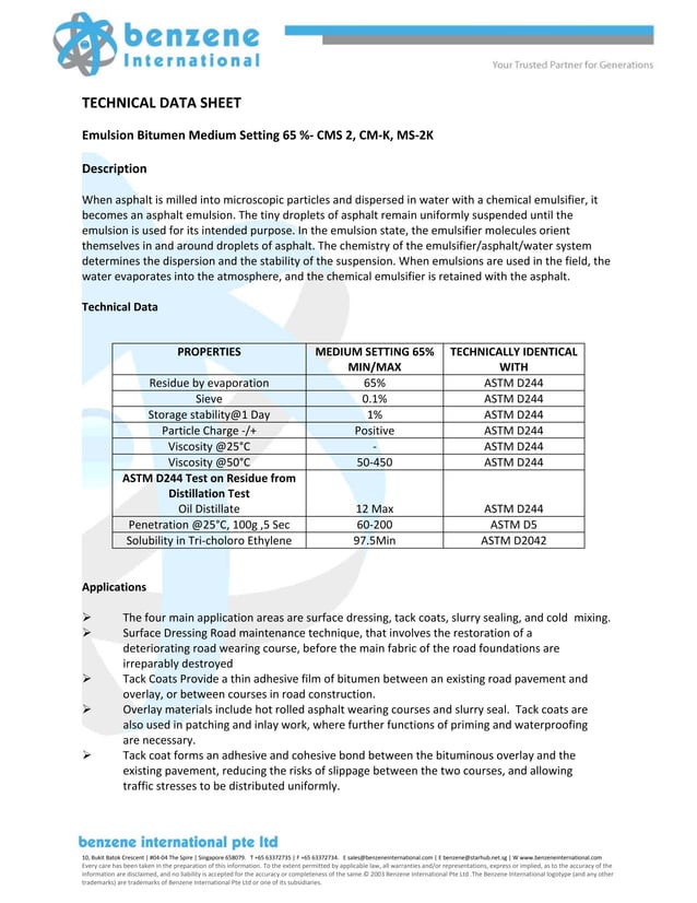 Technical data sheet bitumen emulsion ms 65